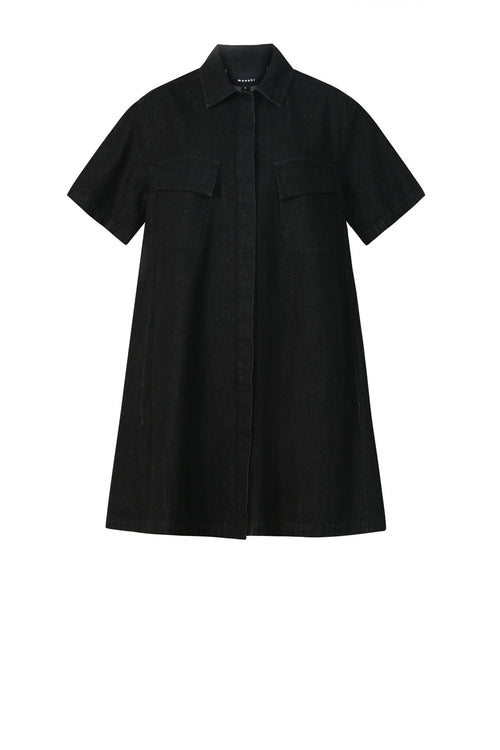 convex shirt dress / black denim