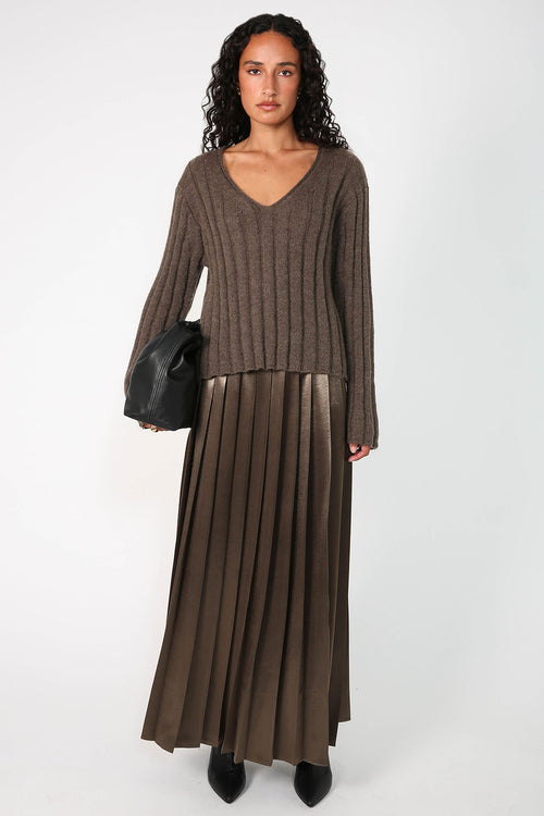 pleating skirt / cedar brown