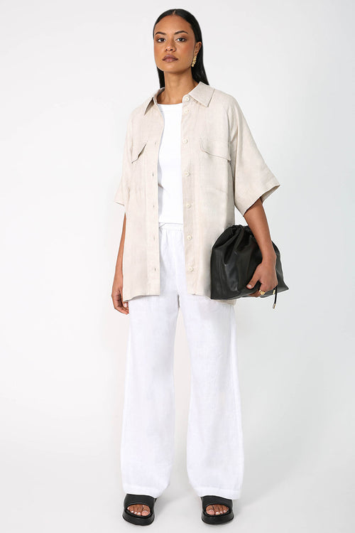 onward short sleeve shacket / natural marle