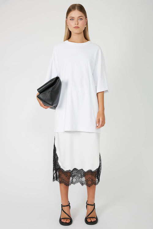 cut frame skirt / ivory|black