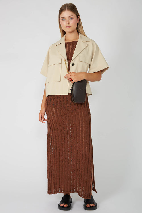 laddered tank dress / chocolate brown