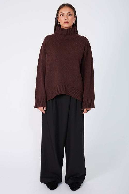 arched polo sweater / dark sangria red