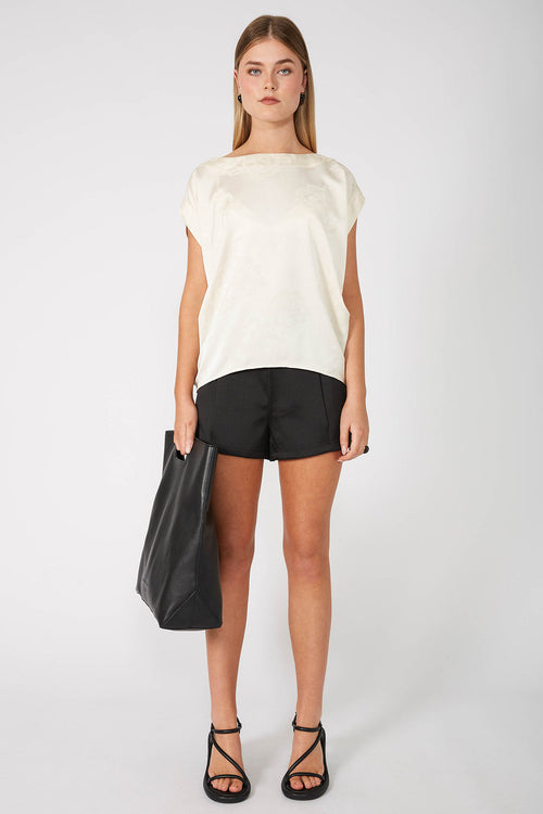 inter short sleeve top / cream flower jacquard