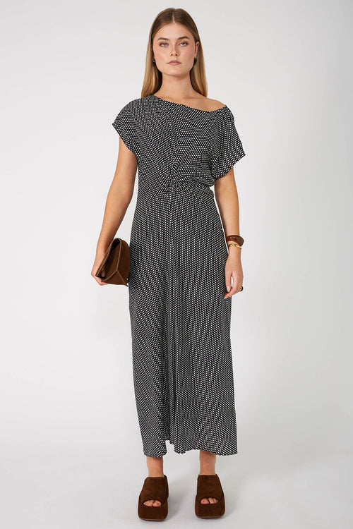 pierce midi dress / black|ivory polka dot
