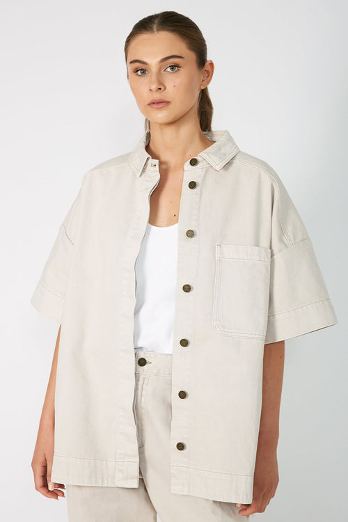 tabard short sleeve shacket / pink chalk