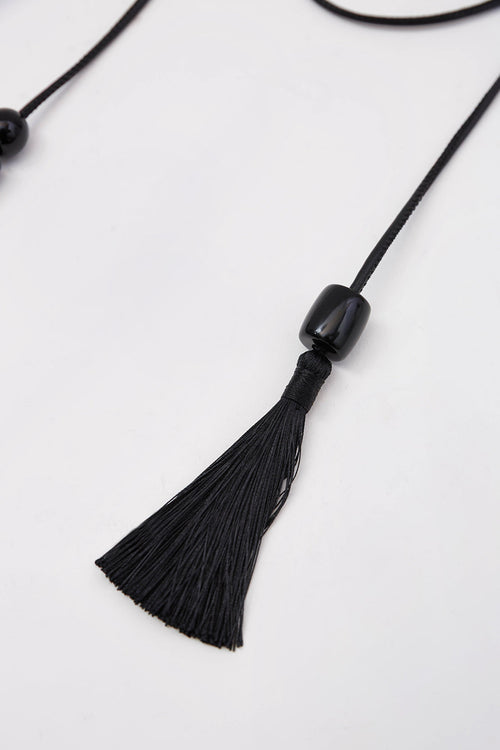 tassel lariat necklace / black