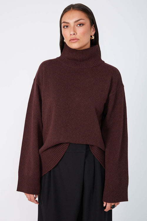 arched polo sweater / dark sangria red