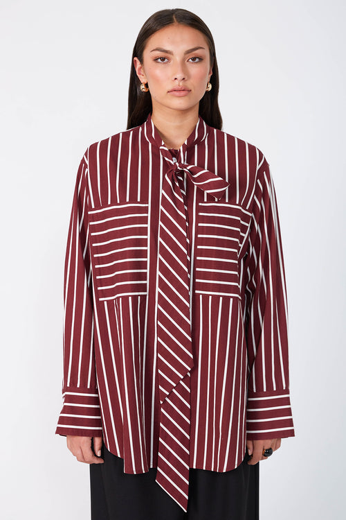 tied shirt / sangria red|ivory