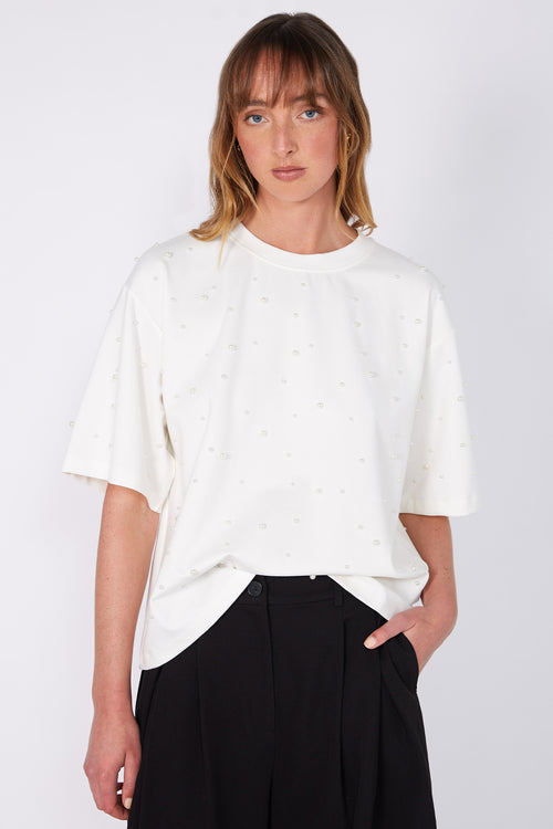 ornamental short sleeve top / ivory