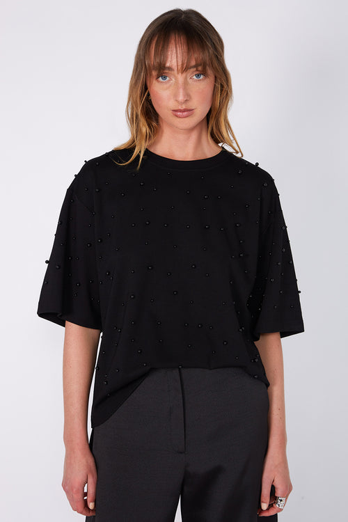 ornamental short sleeve top / black