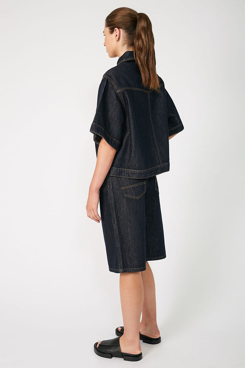 boxed denim jacket / indigo blue denim