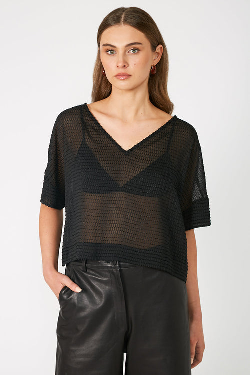 v neck followed crop / black