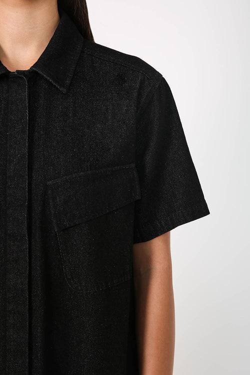 convex shirt dress / black denim