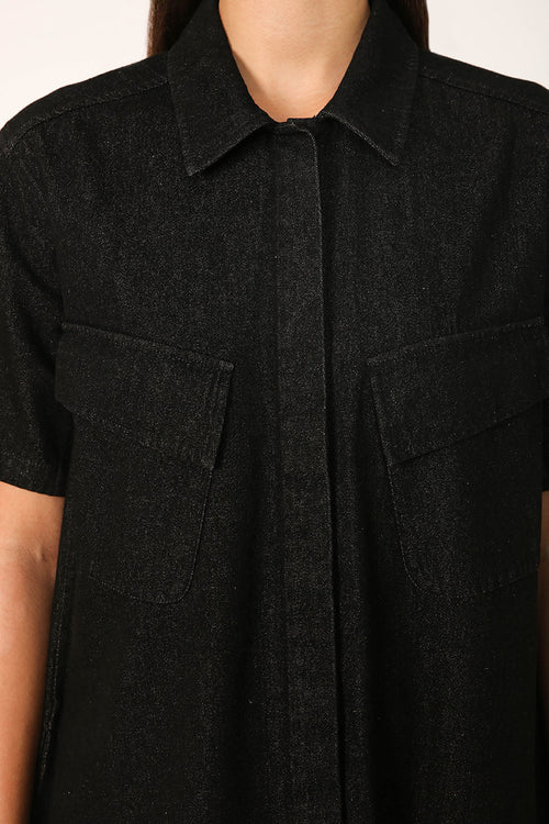 convex shirt dress / black denim