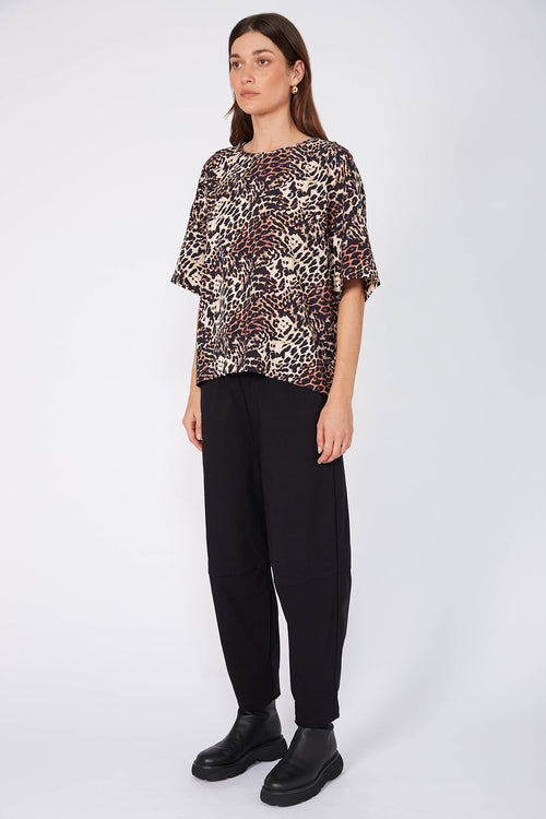 boxed top / ochre| black| cream cheetah print