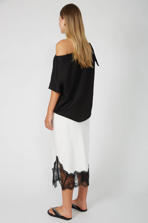 cut frame skirt / ivory|black