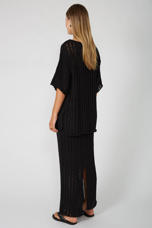 laddered tee sweater / black