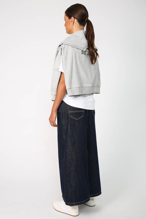 line denim skirt / indigo blue denim