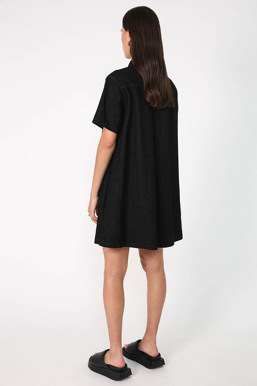 convex shirt dress / black denim