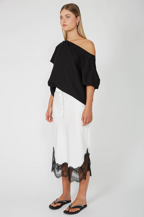 cut frame skirt / ivory|black