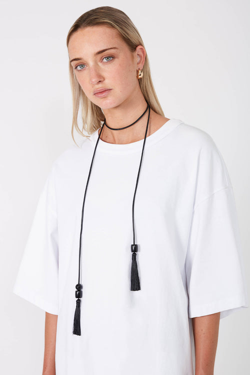 tassel lariat necklace / black