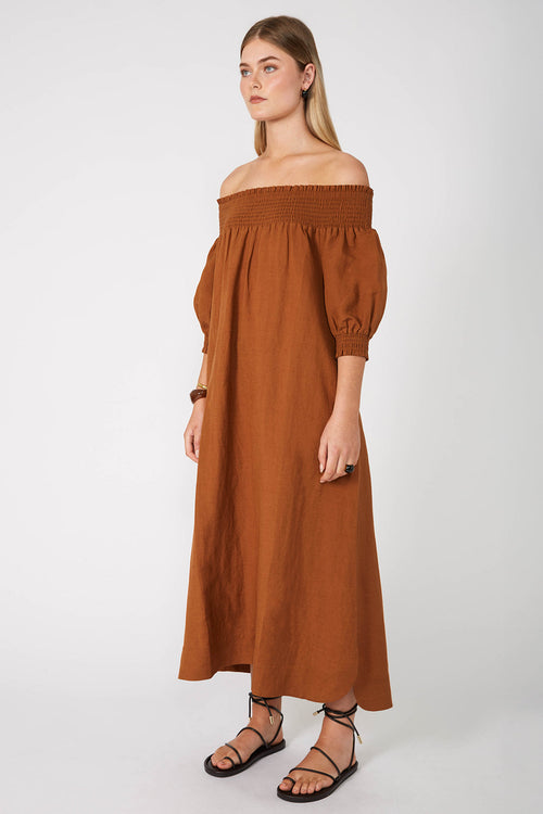 gale dress / brass brown