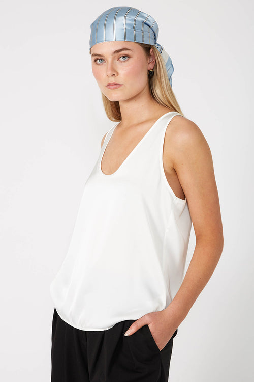 stripe moochi scarf / blue|tan stripe