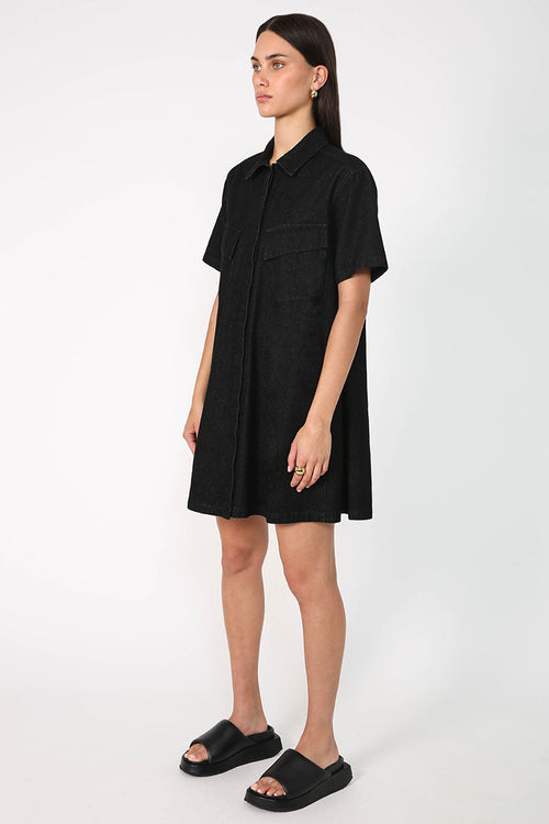 convex shirt dress / black denim