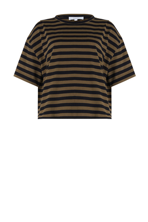 boxed tee / black|khaki wide stripe
