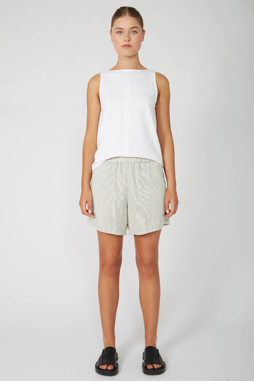 actually denim short / ecru|black pinstripe
