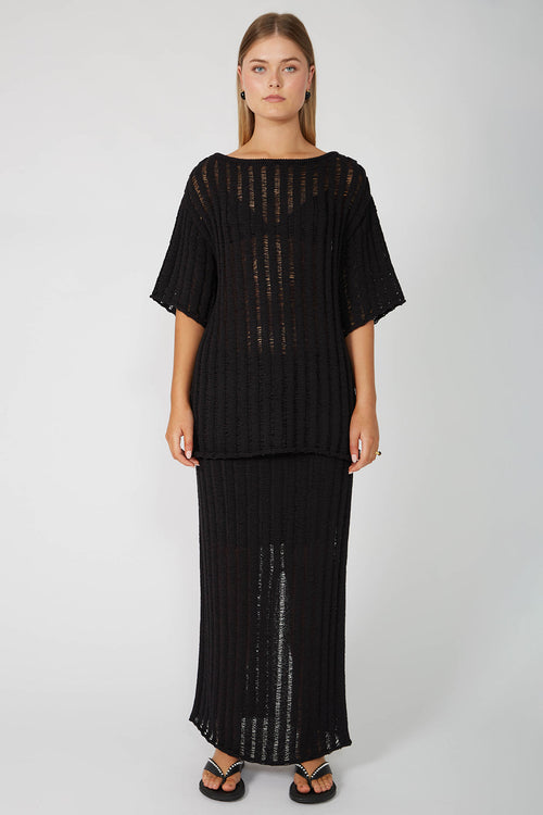laddered tee sweater / black