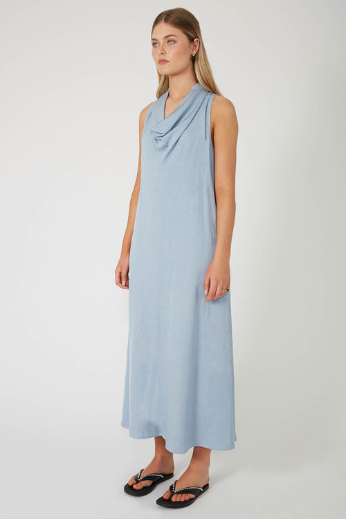 funnelled dress / smokey blue