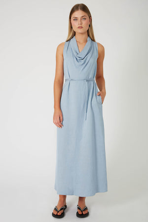 funnelled dress / smokey blue