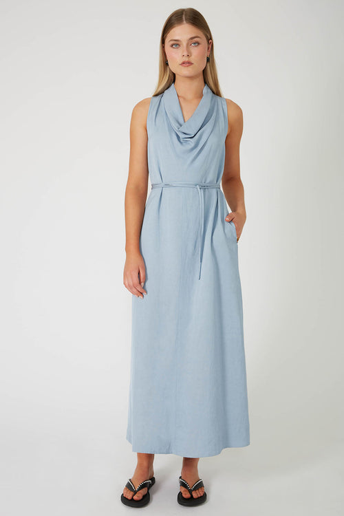 funnelled dress / smokey blue