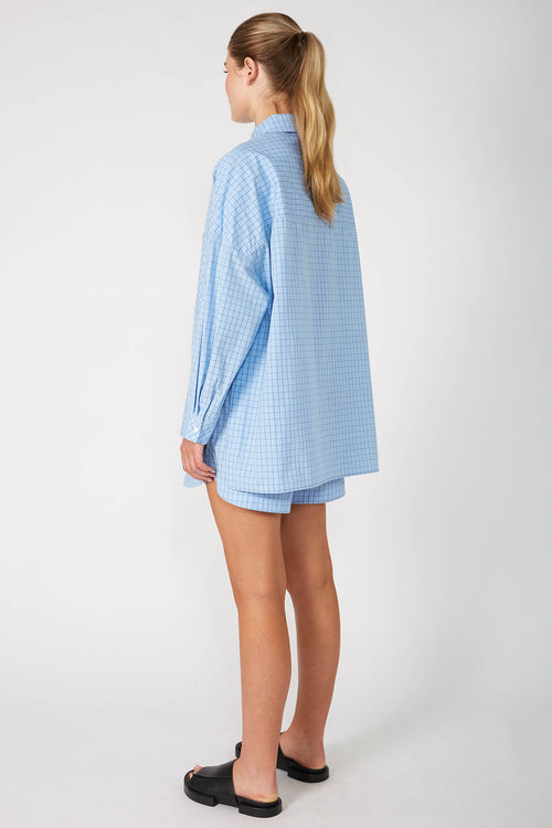 tabard contrast shirt / blue check plaid