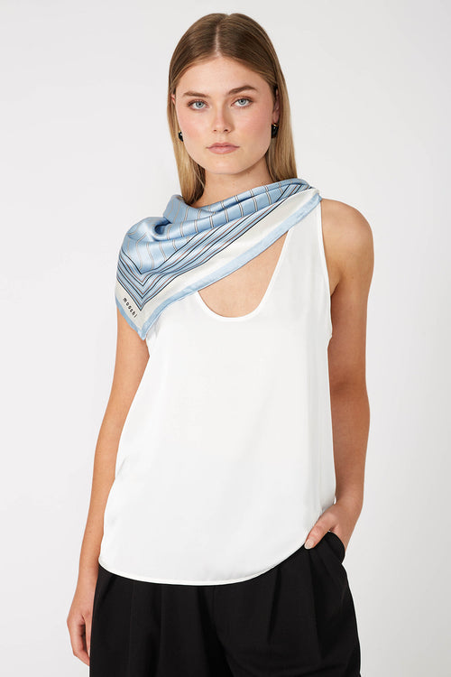 stripe moochi scarf / blue|tan stripe