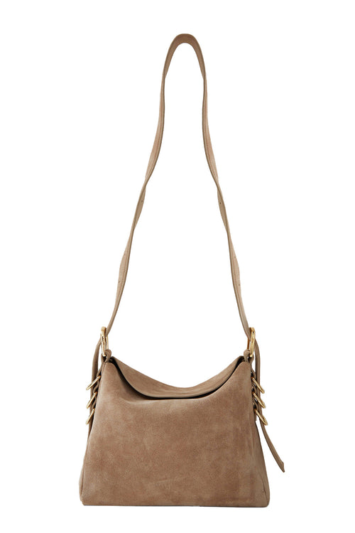 d ring suede bag / warm taupe