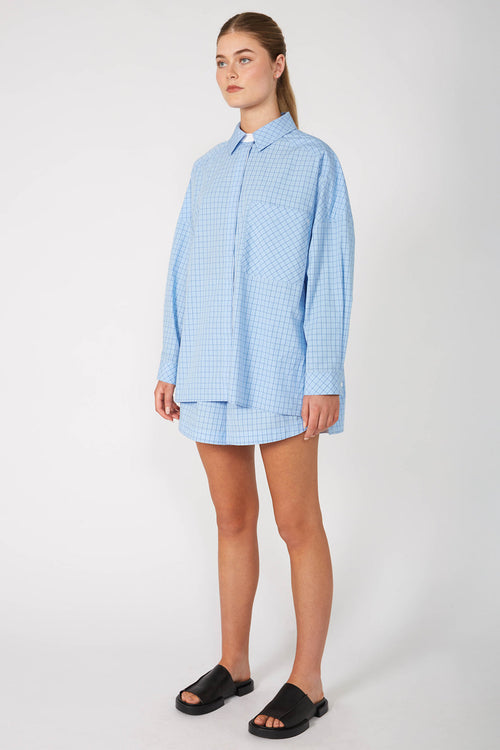 tabard contrast shirt / blue check plaid