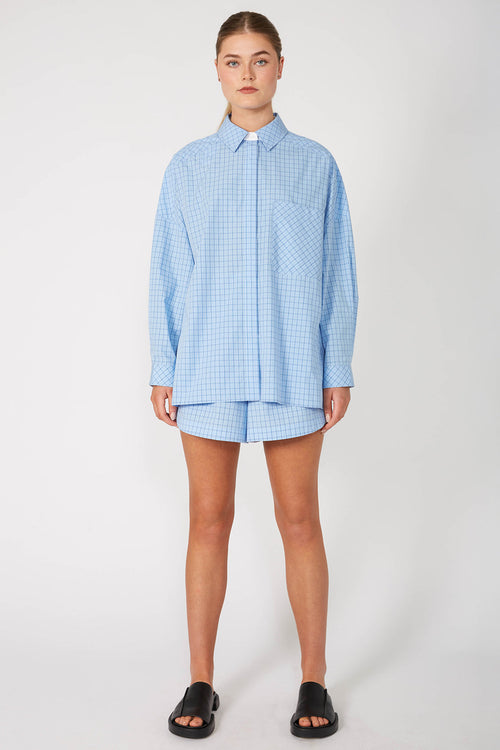 tabard contrast shirt / blue check plaid