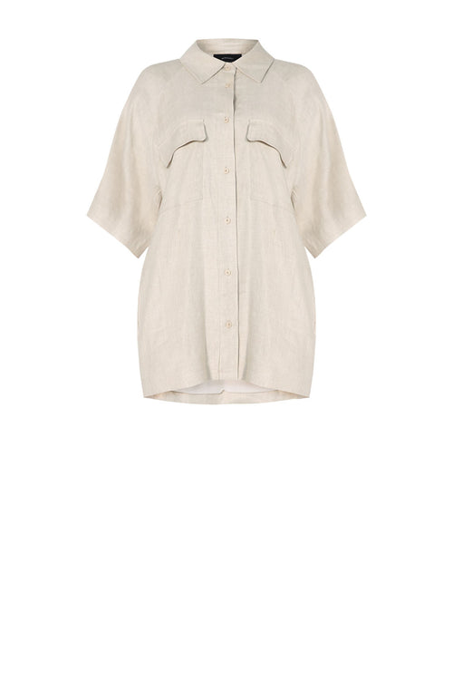 onward short sleeve shacket / natural marle