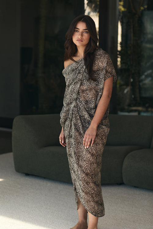 truss maxi dress / stone|chocolate|moss print