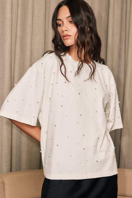 ornamental short sleeve top / ivory