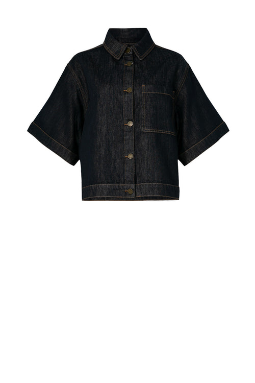 boxed denim jacket / indigo blue denim