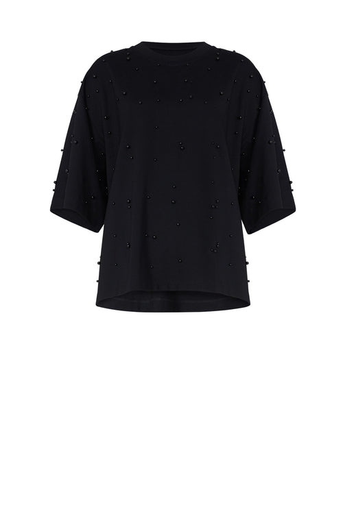 ornamental short sleeve top / black