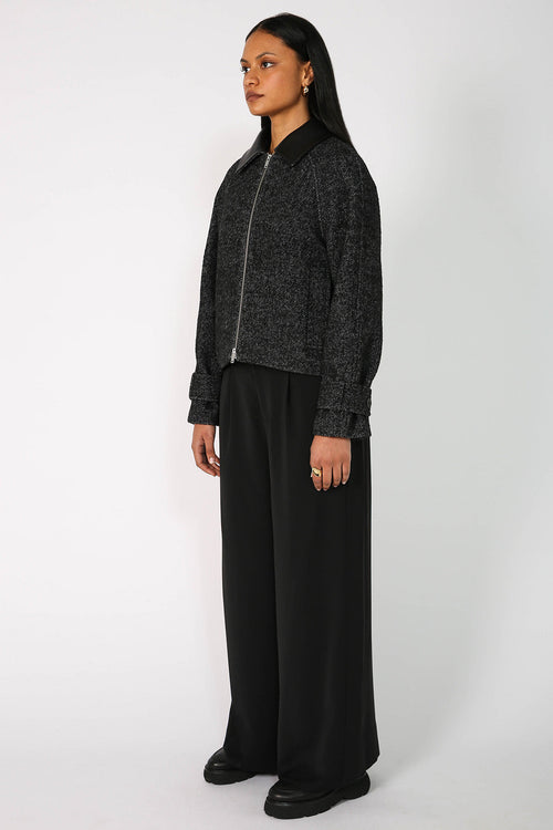 chore crop jacket / black|grey