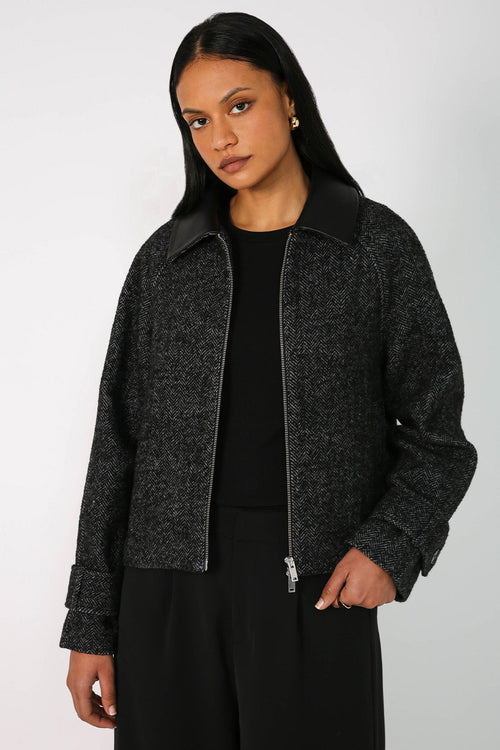 chore crop jacket / black|grey