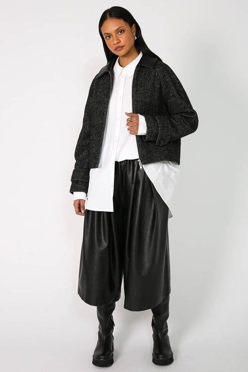 chore crop jacket / black|grey