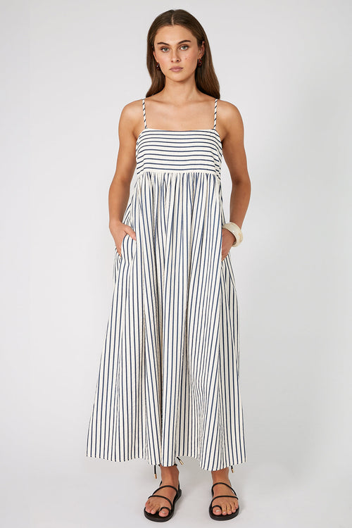 lyrical dress / ivory|navy stripe