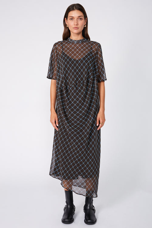air short sleeve dress / chocolate plaid