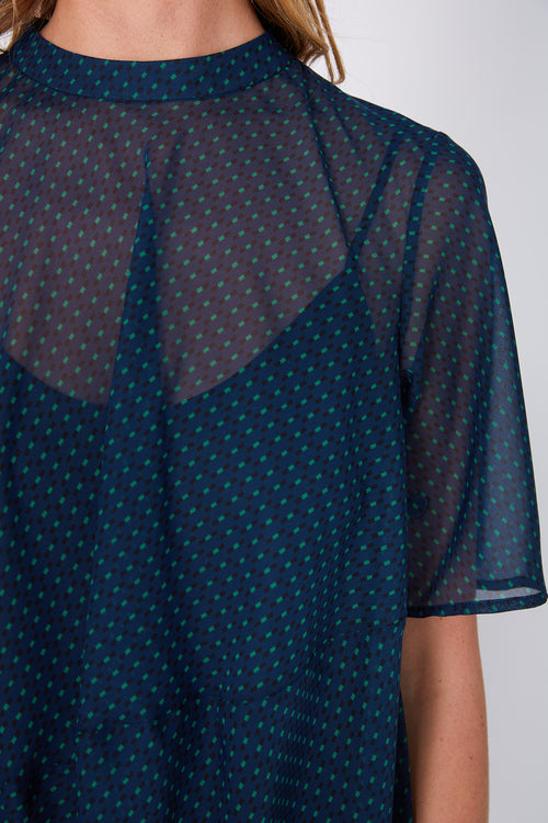 air short sleeve dress / teal|green code print